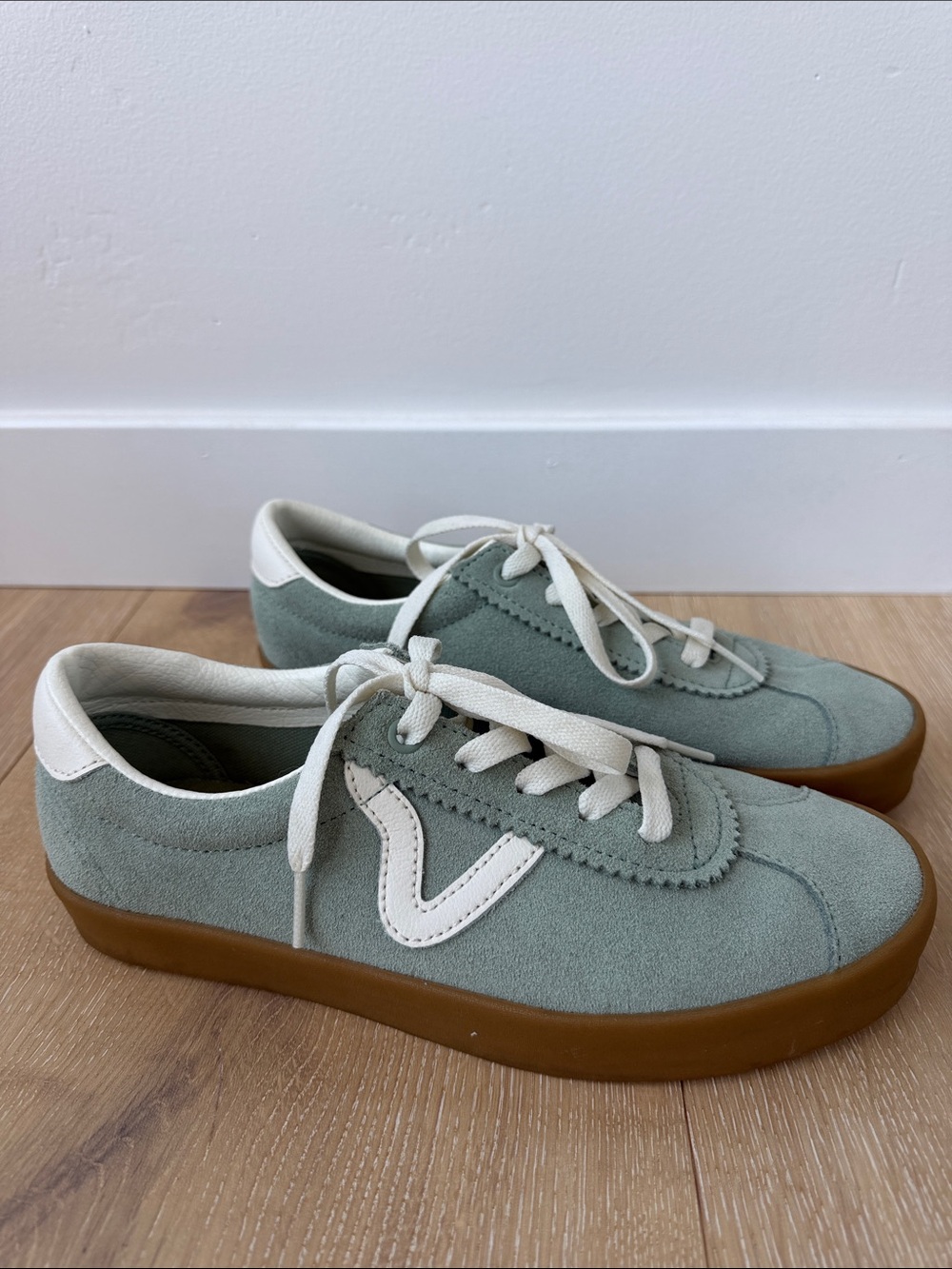 Vans Women’s Sage Green Suede Sneakers with Gum Sole